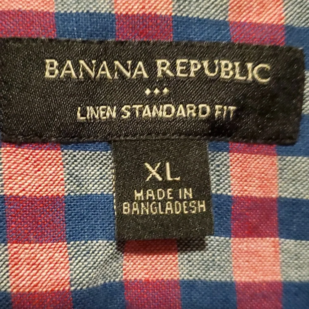 Banana Republic Linen Standard Fit Men's Blue/Red Plaid Long Sleeve Shirt - XL